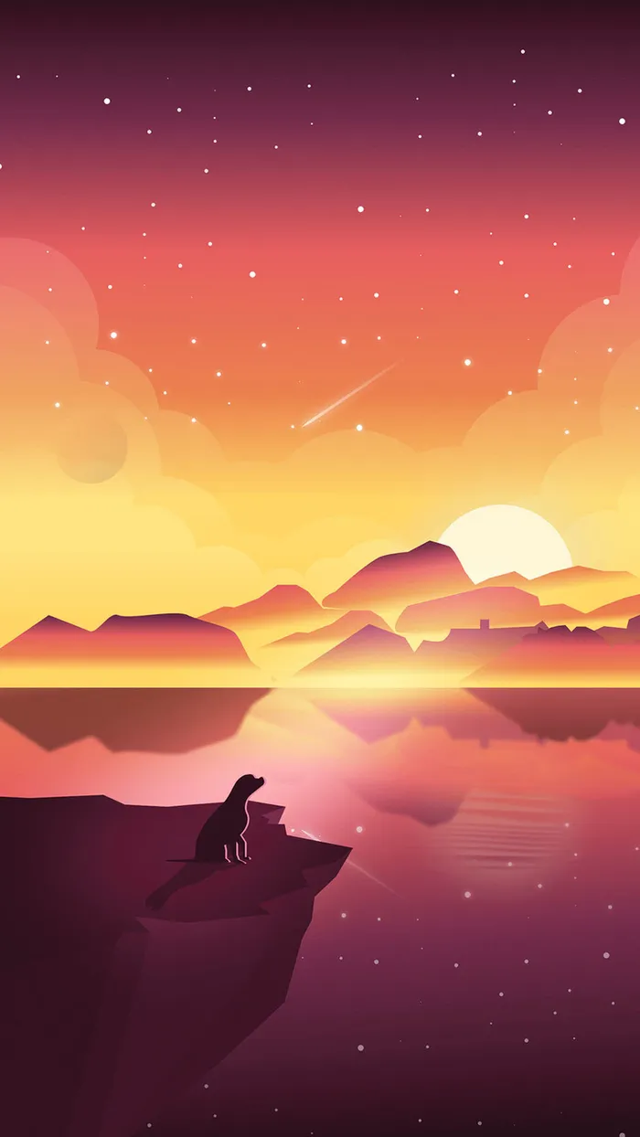 红色晚霞黄昏风景手机端H5背景素材高清