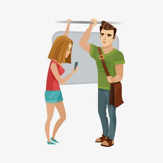 地铁上站着的人物矢量图免抠