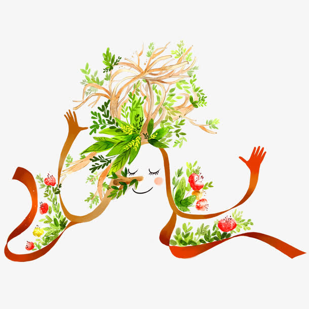 树叶下的飘带人免抠