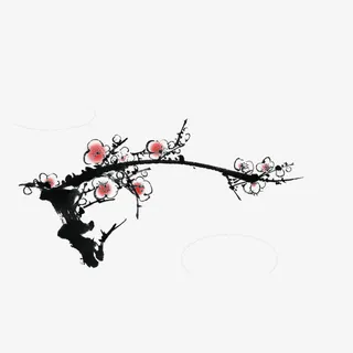 水墨上的花朵免抠