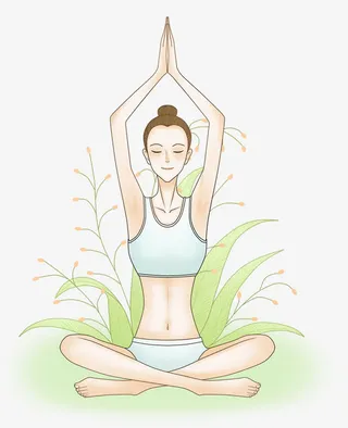 清新装饰插图练习瑜伽的女孩免抠