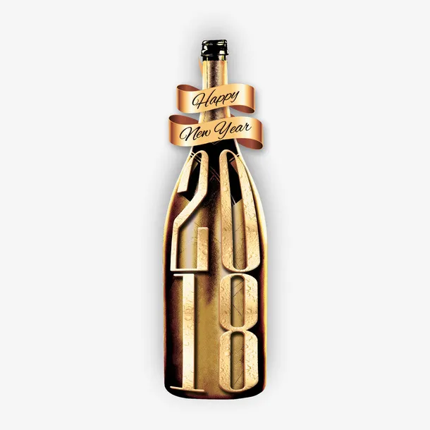 新年金色复古奢华风酒瓶装饰免抠