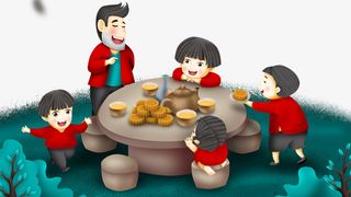 免抠卡通中秋节一家人团圆吃月饼免抠