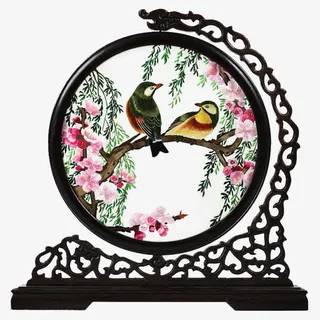 树枝上的鸟复古屏风免抠