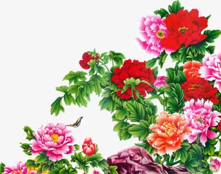 油画彩色牡丹图金秋免抠