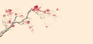 梅花手绘花鸟工笔花鸟新中式背景高清