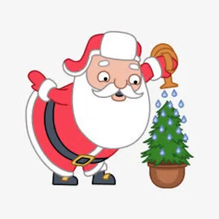 卡通圣诞老人浇水植物免抠