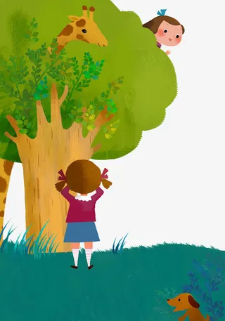 草地上捉迷藏的小女孩免抠