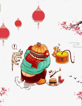 春节放炮儿童卡通手绘psd分层图免抠