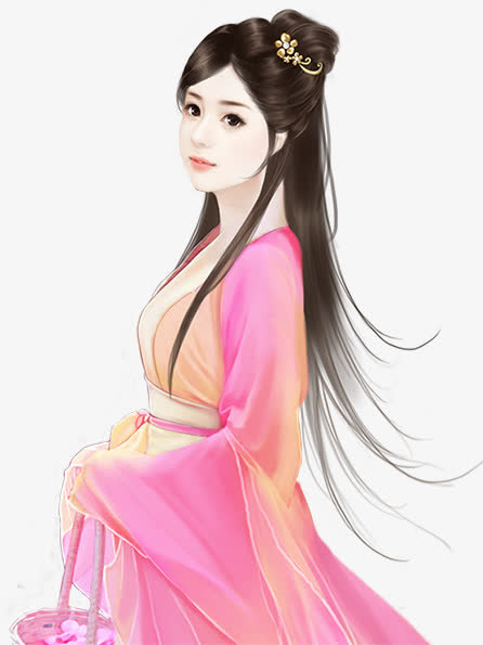 古代粉色中国风古典宫廷美女手绘免抠
