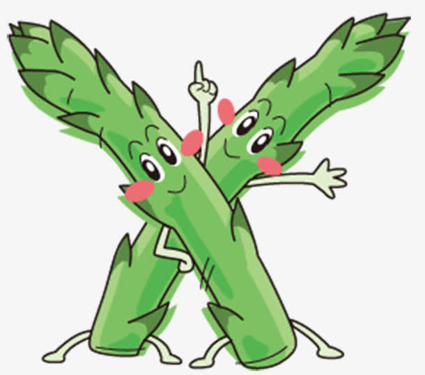 两根绿色卡通蔬菜芦笋可爱表情免抠