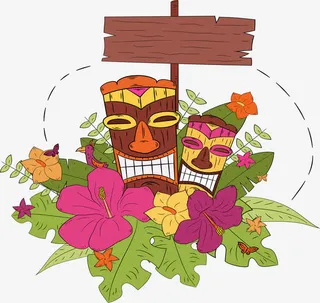 鬼脸面具夏威夷岛风情免抠