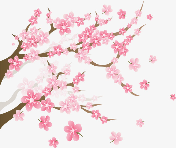 浪漫粉红色桃花树枝免抠