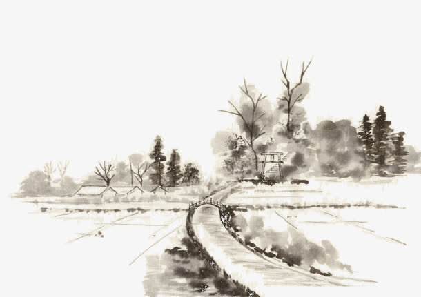 水墨山村背景素材