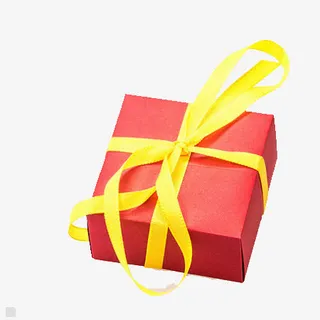 黄色蝴蝶结红色礼盒免抠