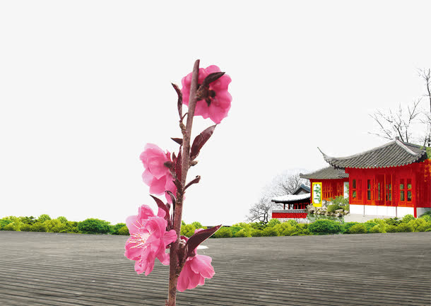 建筑桃花免抠