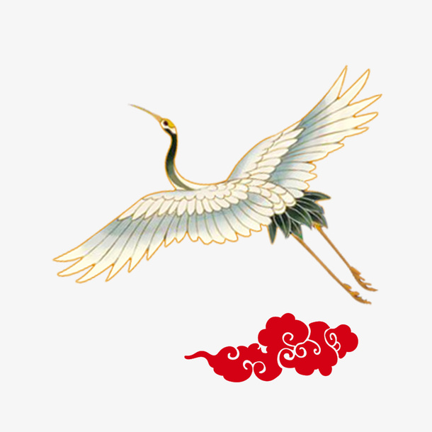 手绘书法仙鹤免抠