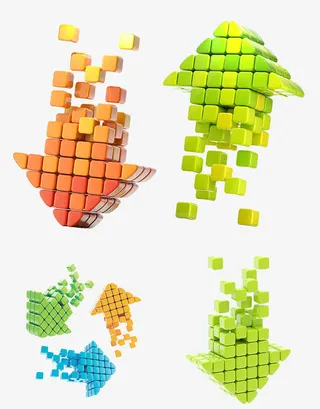 创意3D方块组成的立体箭头免抠