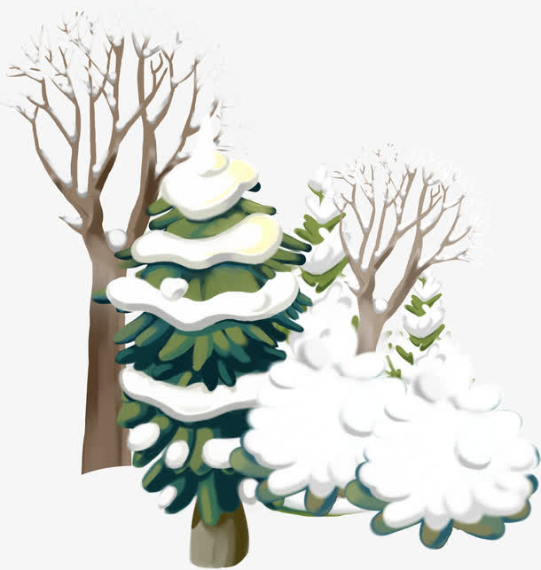 卡通雪花树免抠