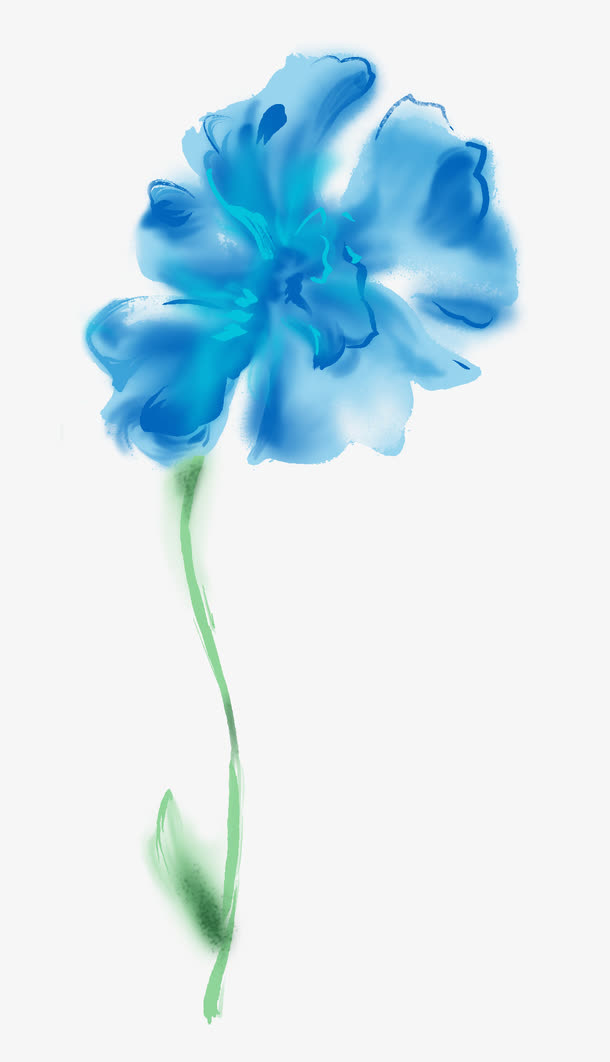 蓝色的水彩花免抠