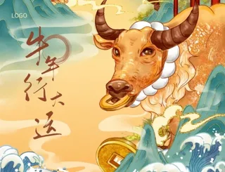 国潮，大海金牛，，牛年行运高清