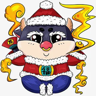 国潮卡通牛年元素免抠
