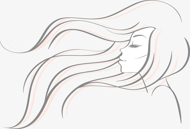 手绘美女侧颜动感头发曲线免抠