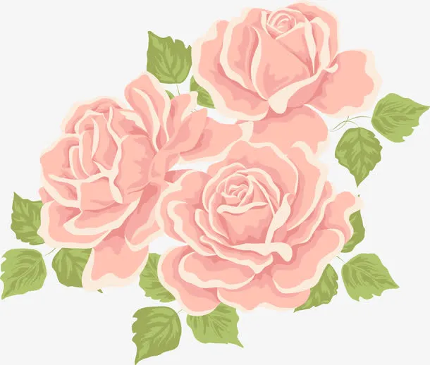 手绘粉色玫瑰花免抠