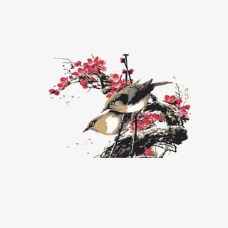 小鸟梅花图工笔画免抠