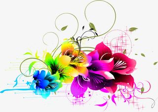 夏日颜色清凉风景花朵卡通免抠