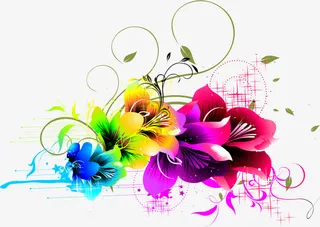 夏日颜色清凉风景花朵卡通免抠