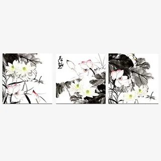 水墨三联画免抠