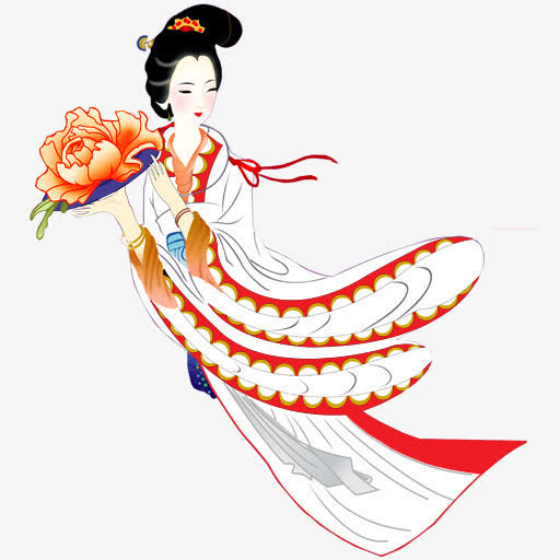 花束古风手绘女子免抠