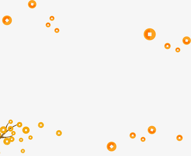 金色中国风漂浮钱币花朵免抠