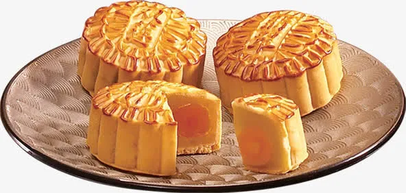 盘子中的切开蛋黄月饼中秋免抠