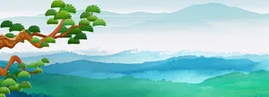春天文艺中国风水彩渲染蓝色banner高清