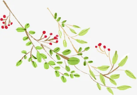 春日手绘红花绿叶免抠