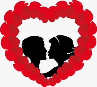 情人节情侣爱心相框免抠