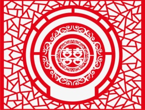 红色中国风双喜窗棂免抠