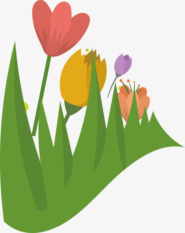 彩色花朵绿叶绿色春季踏青背景素