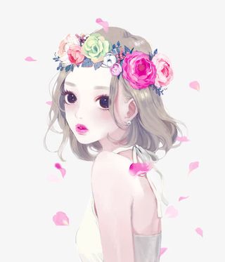 头戴花环手绘美女免抠