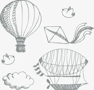 手绘空中的热气球免抠