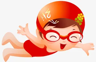 卡通游泳的女孩免抠图免抠
