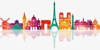 英国炫彩城市建筑剪影免抠