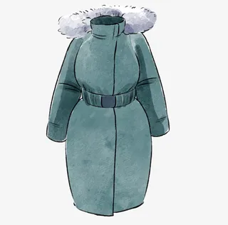 蓝绿色大衣衣服女装彩绘水墨免抠