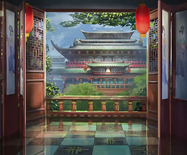 唯美古风建筑宫殿插画免抠