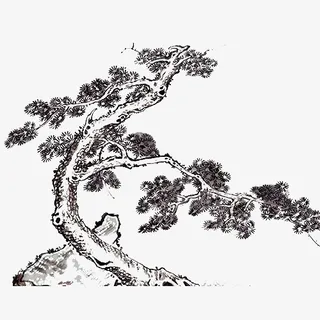 水墨风手绘古树免抠
