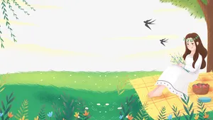 手绘春天郊游燕子植物装饰元素图免抠手绘/卡通手绘元素