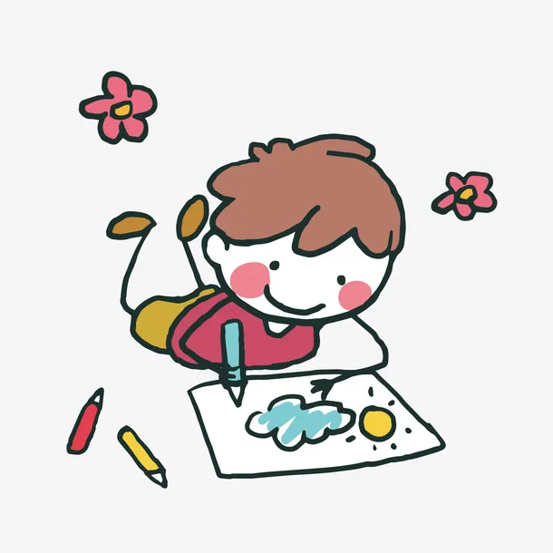 卡通画画男孩矢量图免抠
