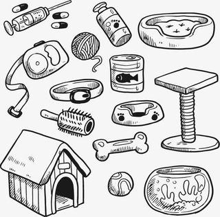 手绘宠物用品矢量素材免抠